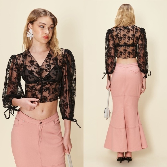 🆕 HOUSE OF SUNNY La Thorn Mesh Top in Noir Black Sz 4 US - Picture 8 of 8